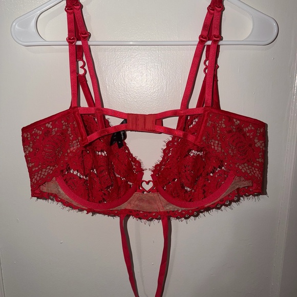 For Love and Lemons Rose Rosa Red Heart Lace Bra XL - Picture 10 of 15